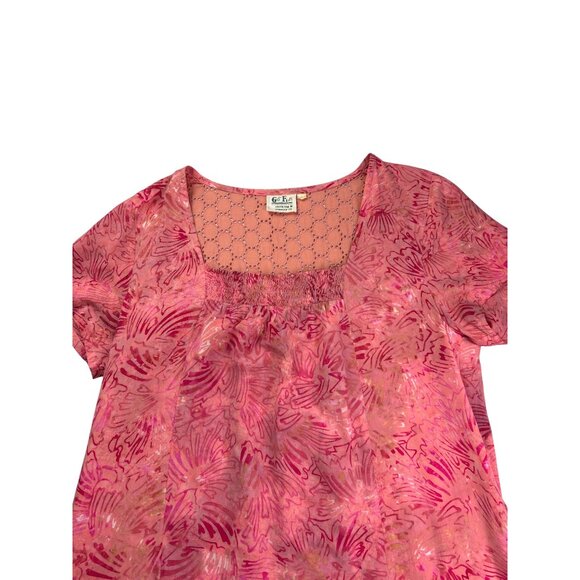 Go Fish Tunic Top Size L 2 Pockets Abstract Pink Eyelet Back Rayon Hand Made - Picture 3 of 8